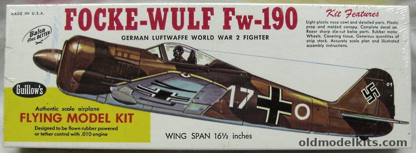 Guillows 1/32 Focke-Wulf FW-190 -16 inch Wingspan, 502 plastic model kit